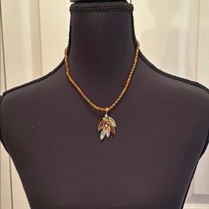 Bohemian Orange and Green Necklace with Cascading Pendant